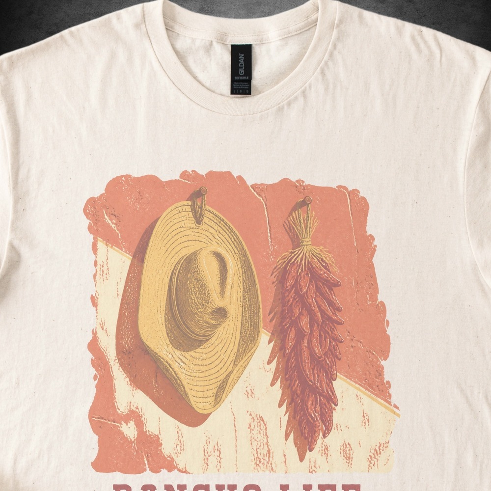 Rancho Life Hat and Chilies on Adobe Wall Long Sleeve Tee